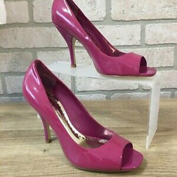 Unworn BCBG Womens Ariel Pink Berry Patent Leather Peep Toe Heel 8M - Picture 5 of 5